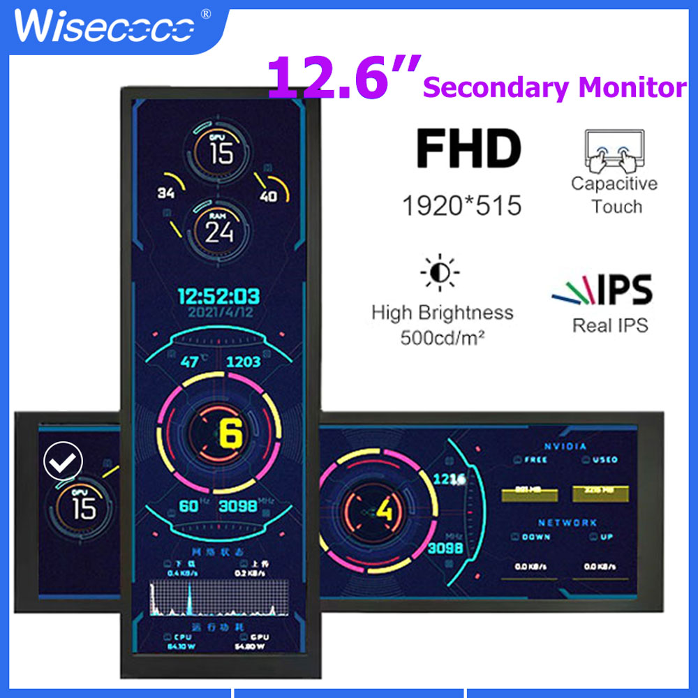 Pc Gaming Ultrawide Monitor - Wisecoco 12.6 Inch Capacitive Portable Aida64