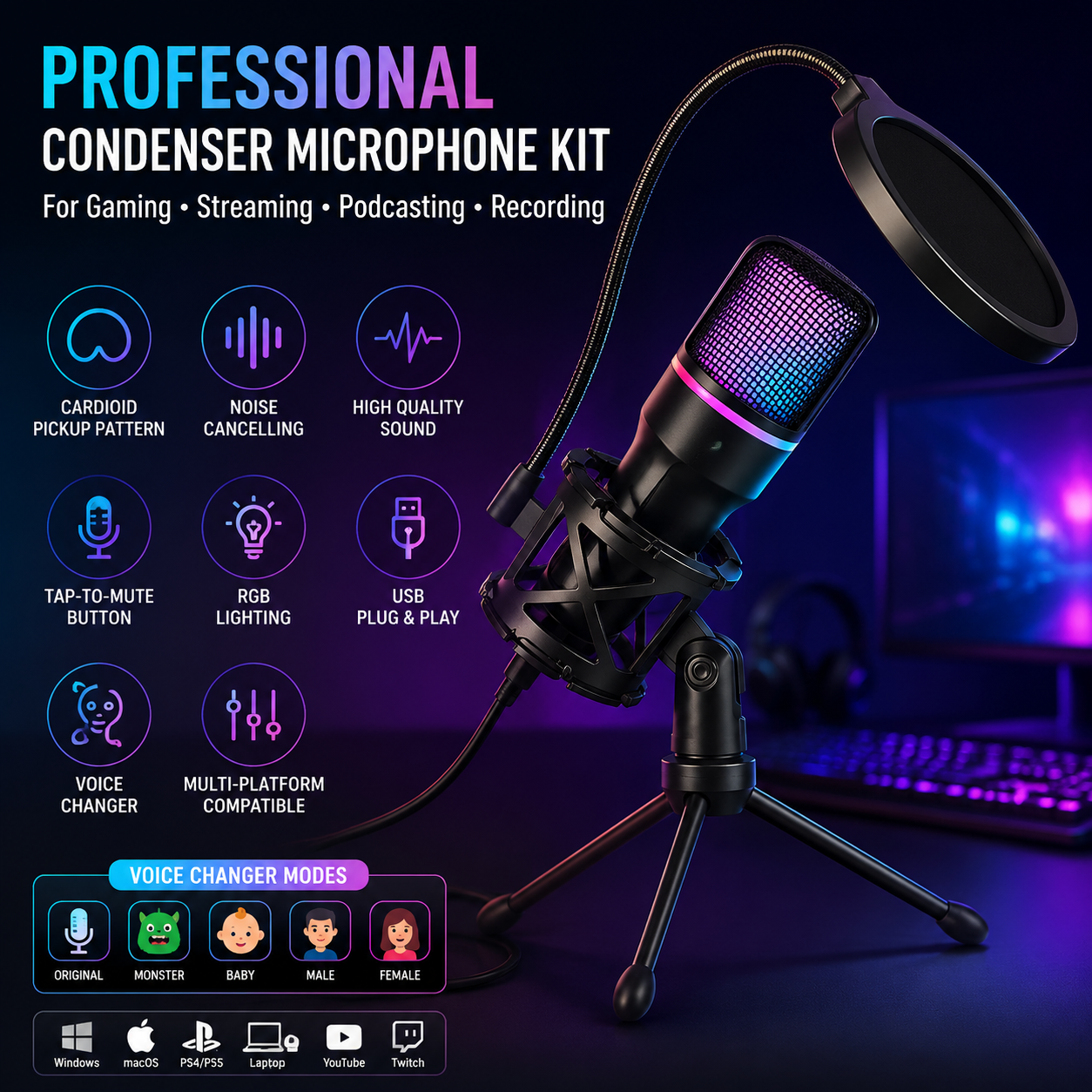 Professional Condenser Microph - Pc Gaming Youtubers review and price