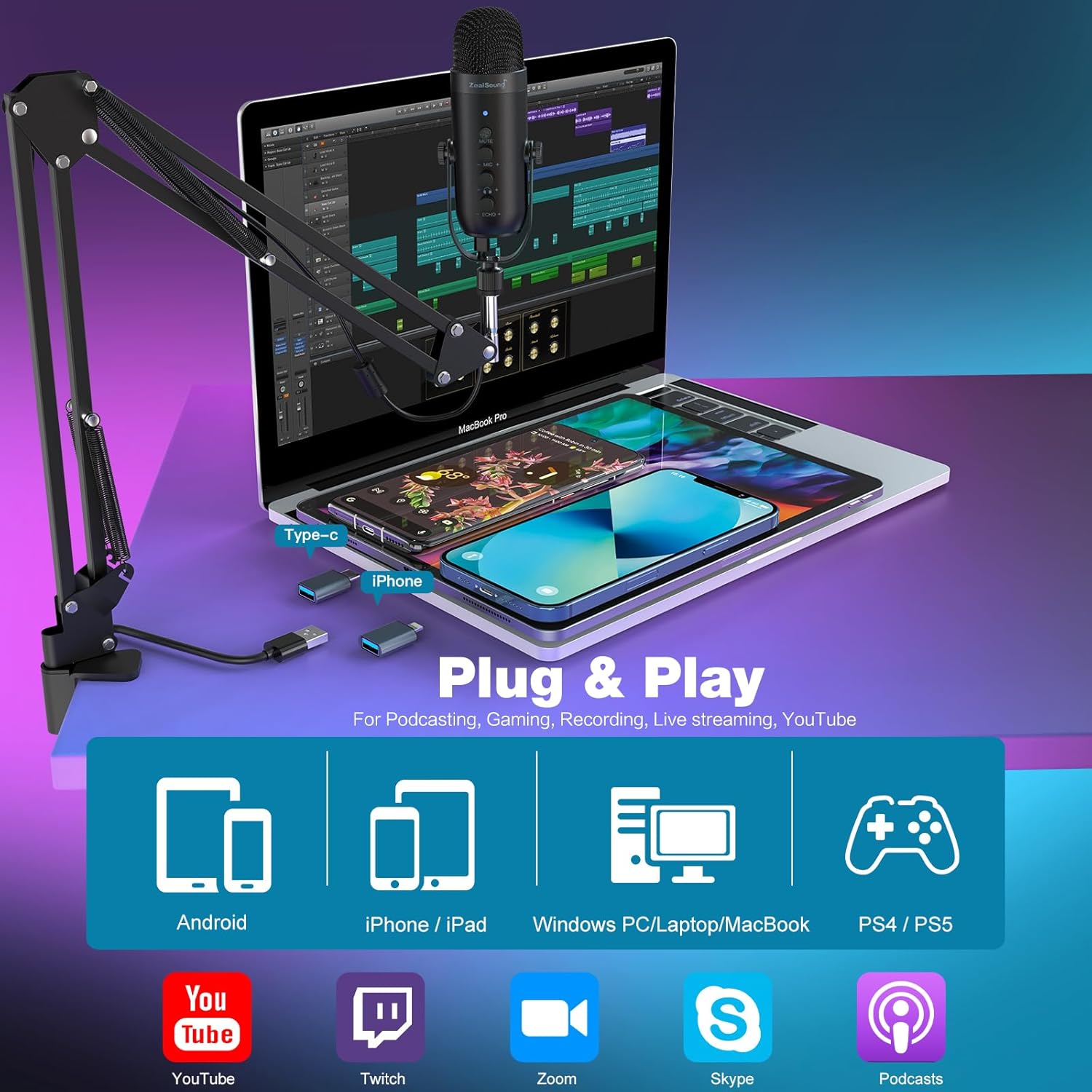 USB Podcast Microphone With Bo - Pc Gaming Youtubers review and price
